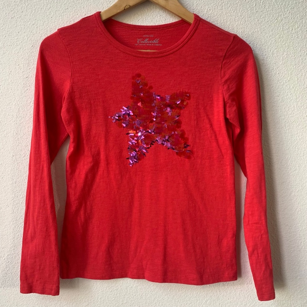 J.Crew Crewcuts Collectible Red with Sequins Long Sleeve Tee T-Shirt, Size 12